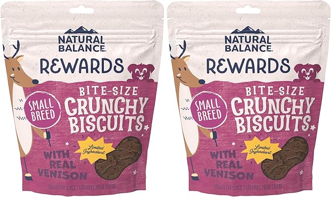 Natural Balance Limited Ingredient Rewards Crunchy Biscuits,Bite-Size Grain-Free Dog Treats for Small-Breed Dogs,Made with Real Venison,8 Ounce,(Pack of 2)