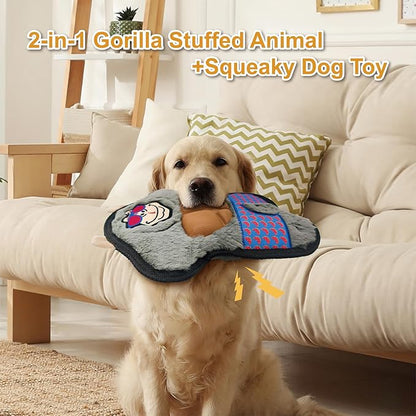 Grey Gorilla Plush Squeaky Dog Toy with TPR Muscles Puppy Teething Chew Toy Cute Soft Funny Stuffed Animal Interactive Fetch Tough Dog Toy for Small Medium Large Dogs Toy Gift 29cm/11.42in