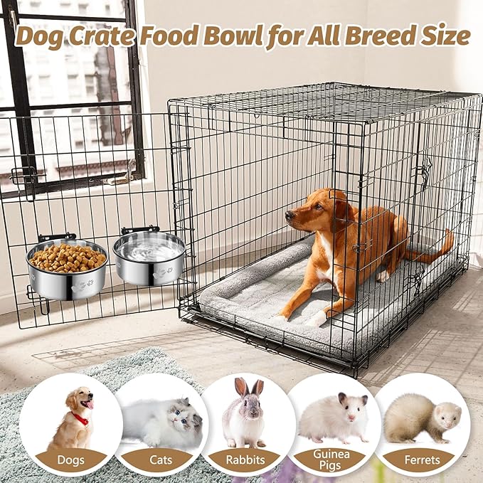 Dog Crate Bowl,2 Pack Metal Dog Water Food Bowl No Spill,Hanging Dogs Bowls for Kennel,Dogs Crate Water Feeder,Stainless Steel Kennel Bowls Mountable for Cats Bunny Ferret Bird