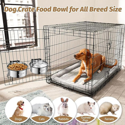 Dog Crate Bowl,2 Pack Metal Dog Water Food Bowl No Spill,Hanging Dogs Bowls for Kennel,Dogs Crate Water Feeder,Stainless Steel Kennel Bowls Mountable for Cats Bunny Ferret Bird
