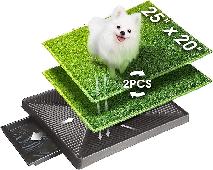 Hompet Dog Toilet Indoor Puppy Training Pad, 25''x20'', Dog Potty Pet Training Grass Mat, Removable Waste Tray for Easier Clean Up, Artificial Turf
