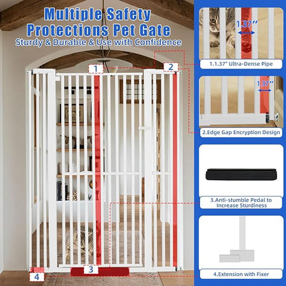 SHYUJAJIE 71 Inch Extra Tall Pet Gate for Cats, 29.5-43" Adjustable Wide Dog Gates, Pressure Mounted Walk Through Tall Cat Gate for Doorways,Hallway,Stairs,House（White）