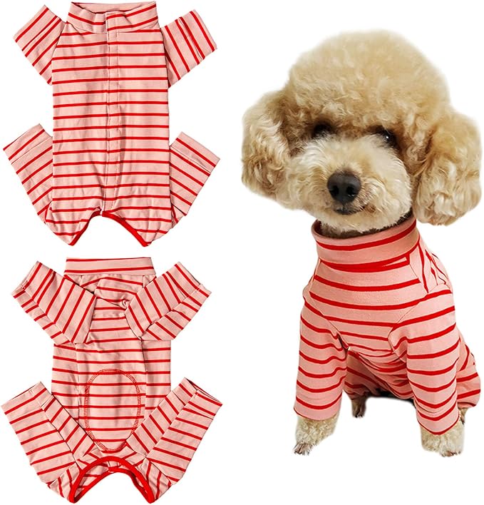Dog’s Recovery Suit Post Surgery Shirt for Puppy, Full Coverage Dog's Bodysuit Wound Protective Surgical Clothes for Small and Medium Pets (red Pink Stripe-xs)