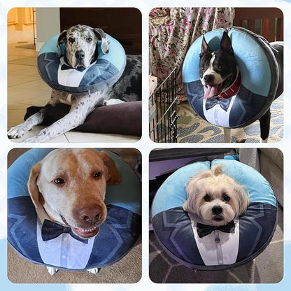 EXPAWLORER X-Large Widen Soft Dog Cone Collar - Inflatable Dog Neck Donut Collar Alternative After Surgery to Stop Licking,Adjustable Protective Recovery E Collar(Blue Suit)