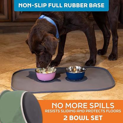 Master Pet Supply Stainless Steel Dog Bowls Set of 2 (16 Oz Each) with Non-Slip Rubber Base - Camo Patrol - Basic Dog Food Bowl Water & Food Bowls for Small Medium Large Dogs & Cats, Metal Dish