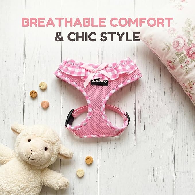SuperBuddy Upgraded Soft Mesh Dog Harness, Super Breathable Lightweight Pet Harnesses for Puppy Outdoor Walking, Pink -XSmall