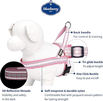 Blueberry Pet 4 Colors Soft & Comfy 3M Reflective Jacquard Padded Dog Harness, Chest Girth 30" - 38.5", Pink, Large, Adjustable Harnesses for Dogs