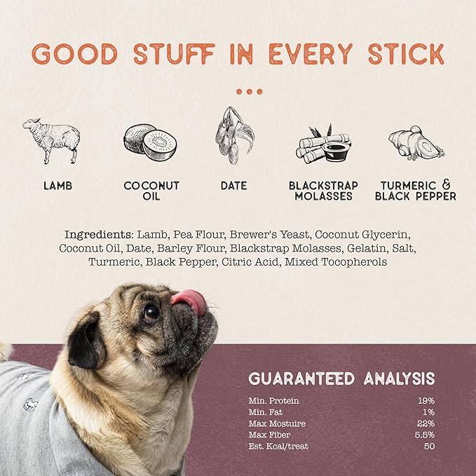 Dog Treat Naturals Superfood Sticks, Lamb & Date, 10oz Bag | Dog Chew Sticks | All-Natural, Pet Training Treats | Joint-Skin-Coat Health | USA Made