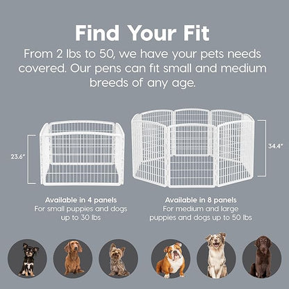 IRIS USA 34" Exercise 8-Panel Pet Playpen with Door, Dog Playpen, Puppy Playpen, Small Medium Large Dogs, Keep Pets Secure, Easy Assemble, Rust-Free, Heavy-Duty Molded Plastic, Customizable, White