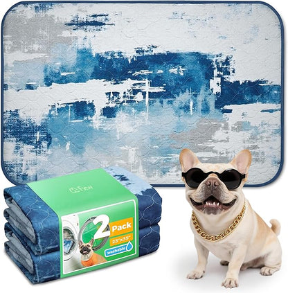 FXW Washable Pee Pads for Dogs, Leak-Proof & Non-Slip, Specifically Designed for 36inch Cages, 23" x 35" Rectangle, Tie-Dye Blue, 2 Packs