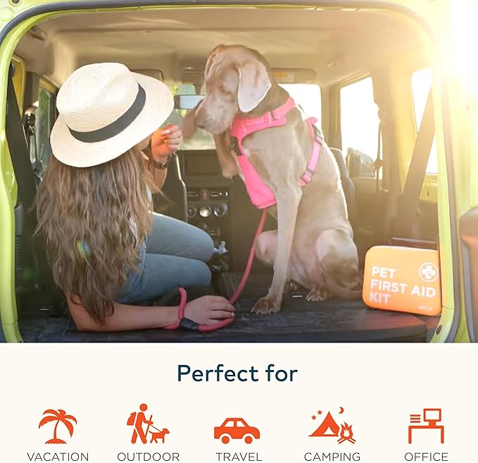 ARCA PET Cat & Dog First Aid Kit for Car - Pet Emergency Kit for Home Office Travel – Dog Camping Essentials with Digital Thermometer, Muzzle & Mini First Aid Pouch