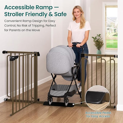 Cumbor Extra Wide Baby Gate, 36.6-69" Walk-Through Dog Gate for Stairs, Doorways & Hallways, 30.5“ Tall, Auto-Close & Dual-Swing Safety Child Gate Indoor, Easy Install Pressure-Mounted Pet Gate, Brown