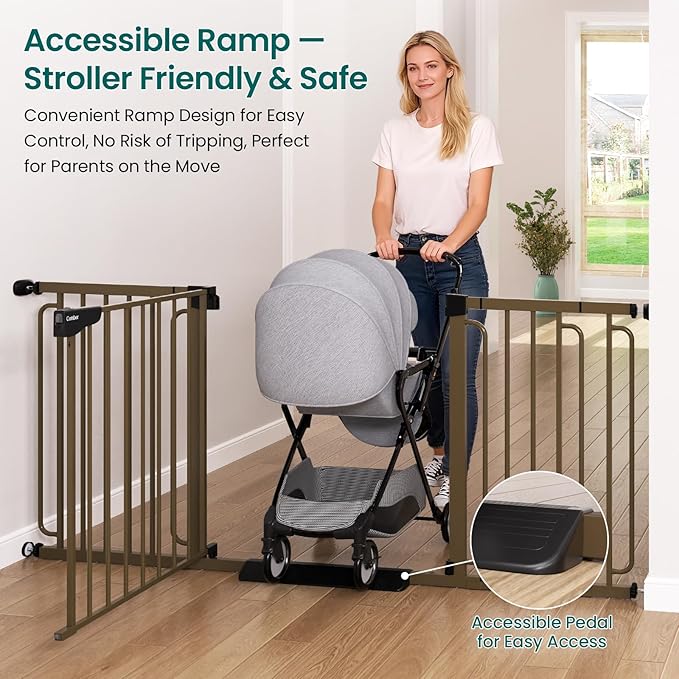 Cumbor 29.7-51.5" Baby Gate 2 Pack (Brown) & 36.6-69" Extra Wide Dog Gate (Brown) for Stairs, Doorways & Hallways