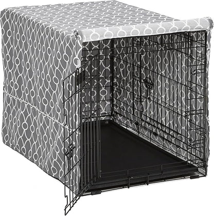 MidWest Homes for Pets Dog Crate Cover with Teflon Fabric Protector, Poly-Cotton Privacy Kennel Cover Fits Most 36-Inch Crates, Gray Designer Print, Washable, Reduces Barking