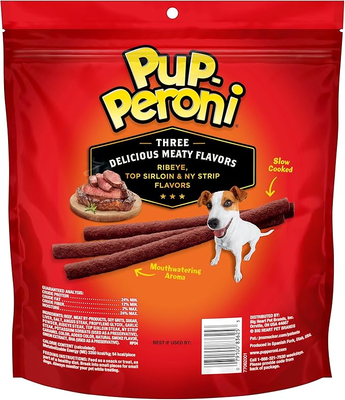 Pup-Peroni Dog Treats, Triple Steak Flavor, 22.5 Ounce, Ribeye, Top Sirloin, NY Strip Flavors (Pack of 2)