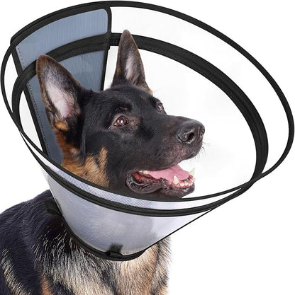 Dog Cone to Stop Licking, Clear Recovery Collar with Detachable Zipper, Sturdy Elizabethan Collar for Large Medium Small Dogs, Soft Adjustable Cone After Surgery Patented, Black XXL