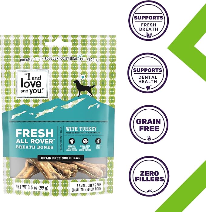 I and love and you Fresh all Rover Breath Bones - Sweet Potato - Dental Health Support, Grain Free, Filler Free, 5pk Size Small