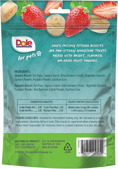Dole for Pets Dog Biscuits Assorted Banana + Strawberry Mix, Real Fruit Flavor Vegan Crunchy Treats, No Wheat Corn Soy or Artificial Additives, Bite Size Training Snacks for Dogs, 7 Oz - 6 Pack