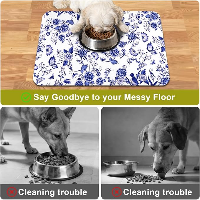 Dog Food Mats for Floors Waterproof Mat for Cat Food and Water Bowls - Absorbent Quick Dry Non Slip Mat for Pet Feeding