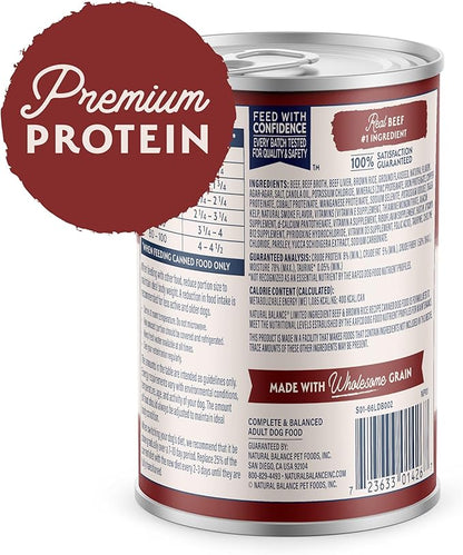 Natural Balance Limited Ingredient Adult Wet Canned Dog Food with Healthy Grains, Beef & Brown Rice Recipe, 13 Ounce (Pack of 12)