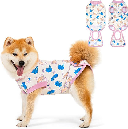 cyeollo Recovery Suit for Dogs Surgery Suit Female Spay Soft Breathable Pet Onesie Bodysuit Male Dog Neuter, Small Medium Dogs Surgical Recovery Shirt, Dinosaur, L