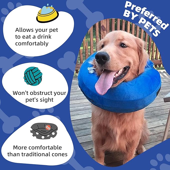 Large Inflatable Dog Cone | Cloud-Soft Neck 14"-18" | Scratch-Proof, Machine-Washable, Dual-Collar Lock, 10-Second Fold, Furniture-Safe Recovery Ring