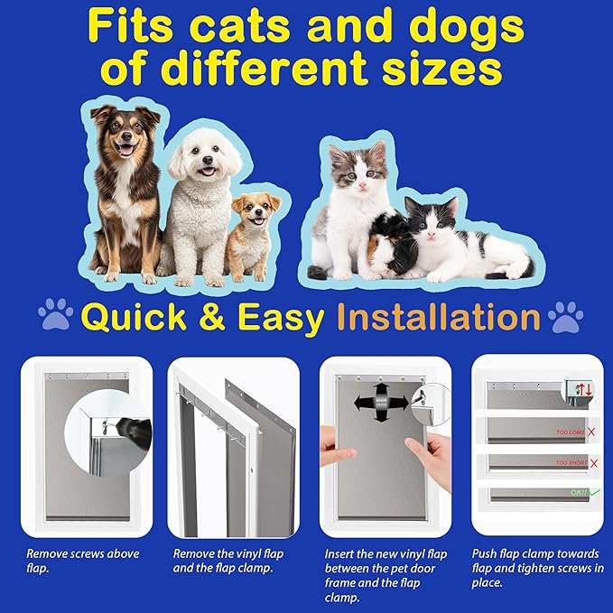 2 Pack Large Dog Door Replacement Flaps with Screws & Washers, Compatible with Petsafe Freedom Doggie Doors PAC11-11039 10 1/8" X 16 7/8" Weather Resistant Flexible (without Bracket-Smoky Translucent)