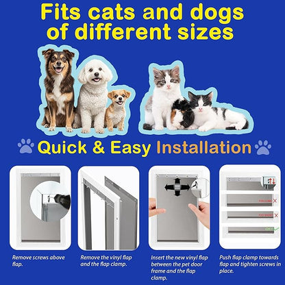 2 Pack Large Dog Door Replacement Flaps with Screws & Washers, Compatible with Petsafe Freedom Doggie Doors PAC11-11039 10 1/8" X 16 7/8" Weather Resistant Flexible (without Bracket-Smoky Translucent)