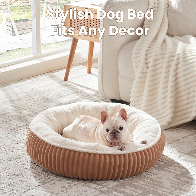 30 inches Donut Dog Bed for Medium Dogs,Calming Round Pet Bed with Removable Cover,Washable Milk Plush Faux Fur, Fits Pets up to 30 lbs(Mocha,Medium)