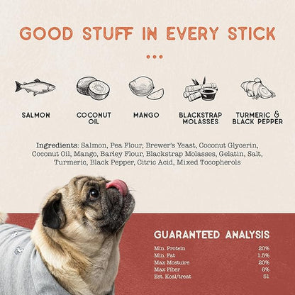 Dog Treat Naturals Superfood Sticks, Salmon & Mango, 10oz Bag | Dog Chew Sticks | All-Natural, Pet Training Treats | Joint-Skin-Coat Health | USA Made