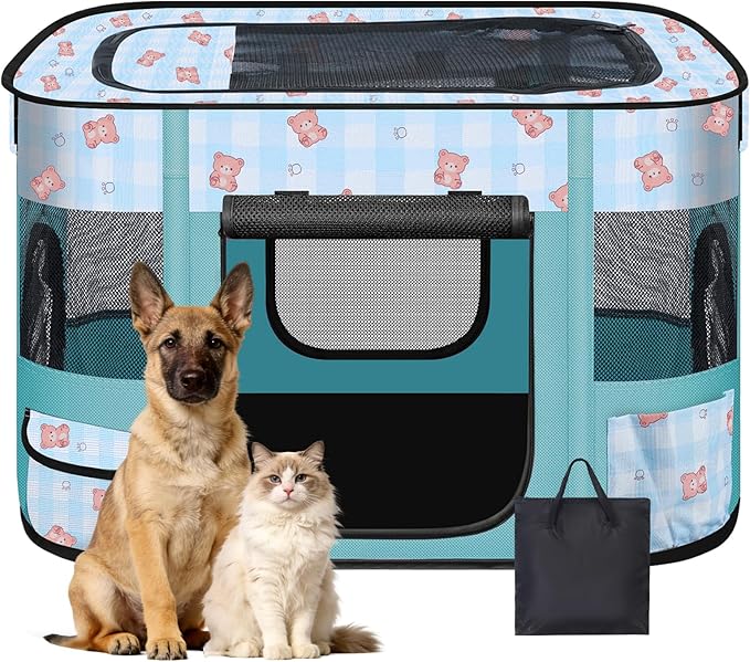 Foldable Dog Playpen Indoor,Expandable Puppy Playpen,Portable Pet Playpen for Small Animals,Waterproof Exercise Kennel Tent Crate for Travel,Camping, Home & Outdoor Use (M 31"L x 22"W x 21"H, Blue)