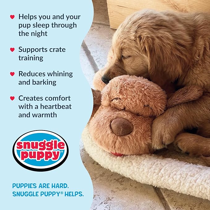 Snuggle Puppy Original Heartbeat Puppy Toy with Real-Feel Pulse & Heat Pack, Calming Sleep Aid for Puppy Anxiety, Crate Training, First Nights & New Puppy Transition - Biscuit