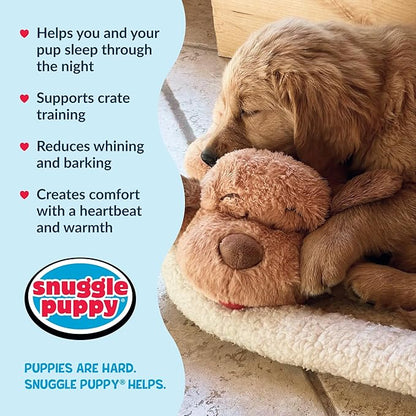 Snuggle Puppy Original Heartbeat Puppy Toy with Real-Feel Pulse & Heat Pack, Calming Sleep Aid for Puppy Anxiety, Crate Training, First Nights & New Puppy Transition - Biscuit