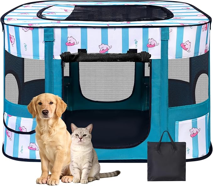 Dog Play Pen Indoors, Pink Crate, Dog Pen,Portable Foldable Playpen Indoor for Small/Medium Dogs, Puppy Cat Pet Playpen, Exercise Kennel Tent Crate