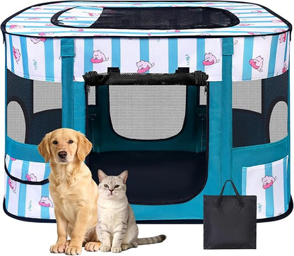 Dog Play Pen Indoors, Pink Crate, Dog Pen,Portable Foldable Playpen Indoor for Small/Medium Dogs, Puppy Cat Pet Playpen, Exercise Kennel Tent Crate