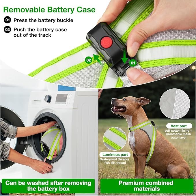 ChalkLit Light Up Dog Harness, No Pull Led Dog Harness Glow-in-The-Dark for Night Walking, USB Rechargeable Lighted Safety Vest for Medium Large Dogs, Adjustable Soft Mesh Fully Illuminated(Green, XL)