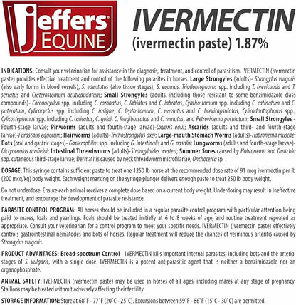 Jeffers Ivermectin Gel Dewormer for Horses - Apple Flavored, 1.87% Broad Spectrum Dewormer Paste - Effective Parasite Control for Worms, Pinworms, Bots & More - Safe for Equine of All Ages- 1 Pack