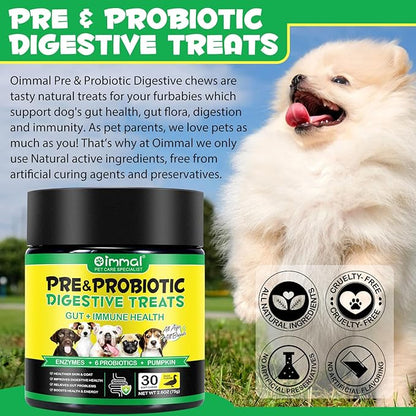Probiotics for Dogs (Duck 30PCS), Probiotic Chews for Dogs with Digestive Enzymes, Dog Probiotics for Yeast, Itchy Skin, Anti Diarrhea, Gut Digestive Health, Allergy & Immune Support - for All Breeds