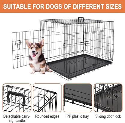 Pet Republic Dog Crates for Large Dogs Folding Metal Wire Dog Gage Double Door 30/36/42Inches Dog Kennel Indoor Outdoor Pet Grates