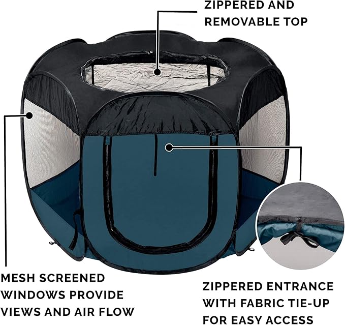 Furhaven Pop Up Playpen Pet Tent Playground - Sailor Blue, Medium