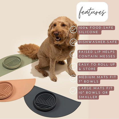 Should We Go - Waterproof Silicone Pet Food Mat - Non-Slip, Spill-Proof Feeding Mat for Floors, Raised Edge Design, Easy-to-Clean Pad for Dog & Cat Bowls, 21" Across x 10.5" Deep, Medium-Ocean Blue