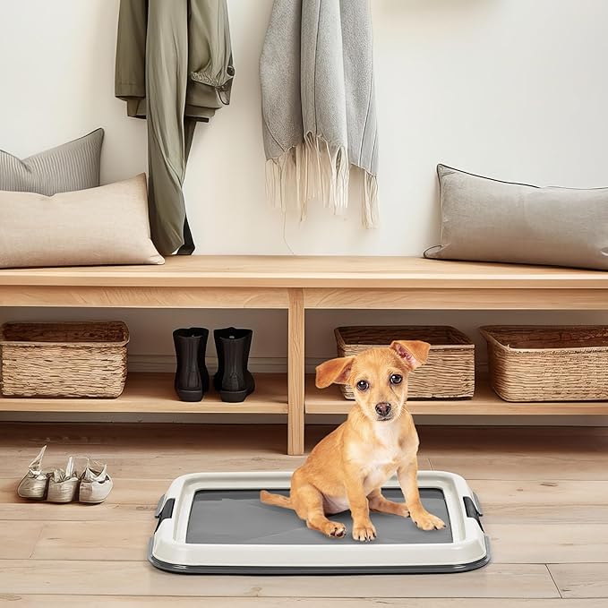 IRIS USA Pee Pad Holder for Dogs and Puppies, Potty Training Tray with Secured Latches, Non-Skid Feet, Leak Protection, Easy Clean Surface, Fits 14"x17" Puppy Pads Size, Dark Gray