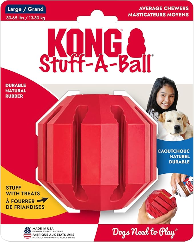 KONG Stuff-A-Ball - Durable, Natural Rubber Chew Toy for Dogs - Dental Health Pet Toy for Chewing & Teeth Cleaning - Stuffable for Treats & Snacks - for Large Dogs (Pack of 2)