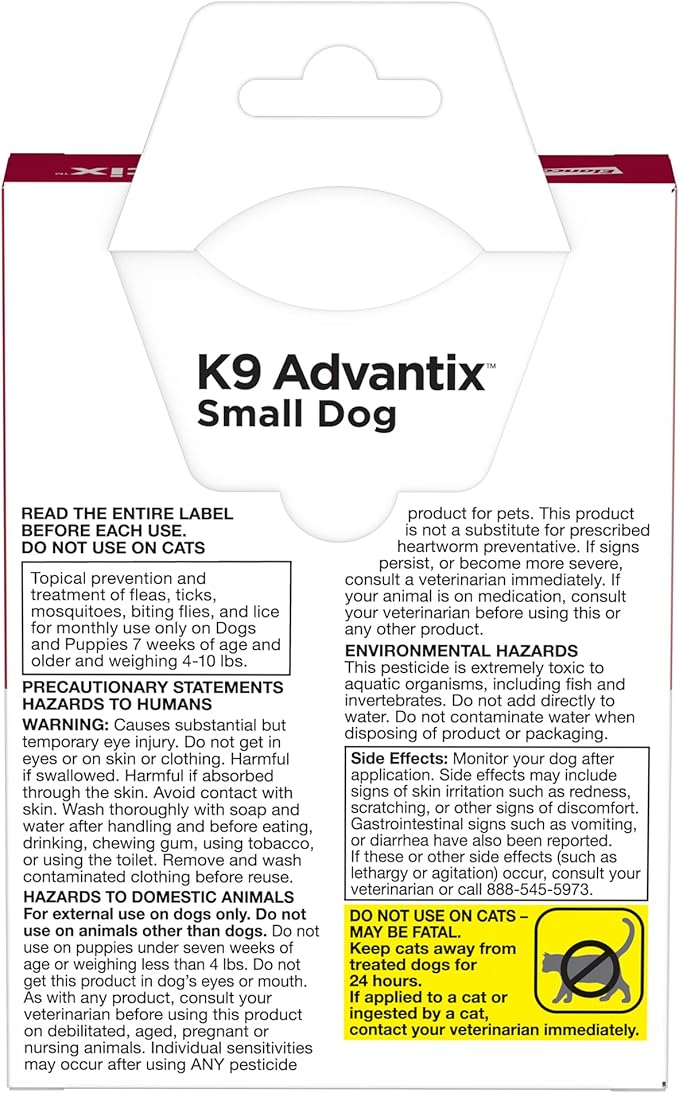 K9 Advantix Flea, Tick & Mosquito Prevention for Dogs 4-10 lbs. | Flea Drops for Small Dogs | Apply Monthly | 2 Treatments