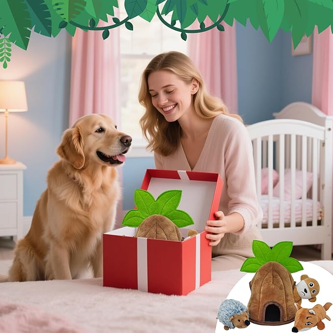 Squeaky Dog Toys, Stuffed Large Dog Toys to Keep Them Busy, Interactive Plush Chew Toys with Crinkle Paper, Tough Pet Animal Toys for Small Medium Large (4 Pack)