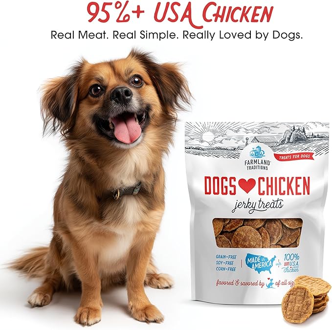 Farmland Traditions Dogs Love Chicken Jerky Dog Treats with Only 3 Ingredients and No Fillers, 1 Pound Bag (Pack of 2)