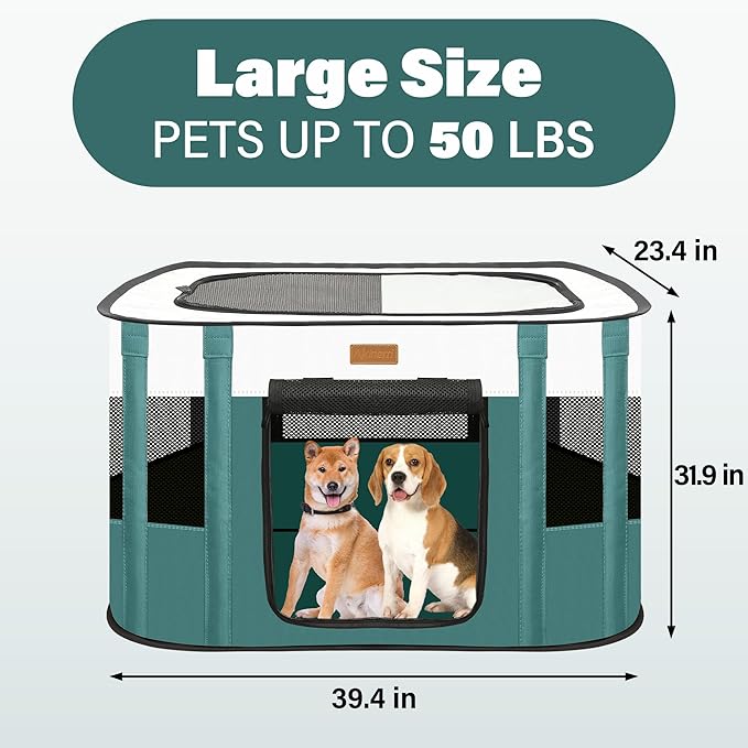 Dog Playpen - Foldable Cat Play Pens for Pubby,Kitten, Rabbit,Portable Pet Tent with Carring Bag for Indoor/Outdoor Travel Camping (Blue-Large)