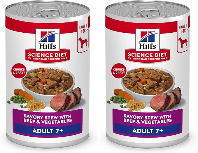 Hill's Science Diet Adult 7+,Senior Adult 7+ Premium Nutrition,Wet Dog Food,Beef & Vegetables Stew,12.8 oz Can,(Pack of 24)