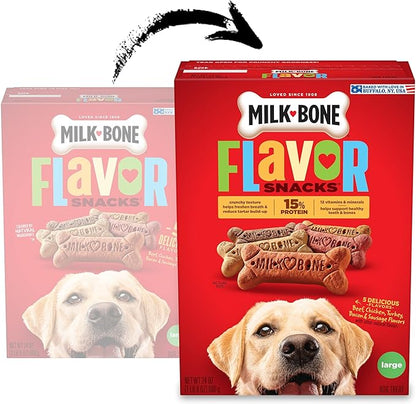 Milk-Bone Flavor Snacks Large Dog Biscuits, Flavored Crunchy Dog Treats, 24 Oz. Box