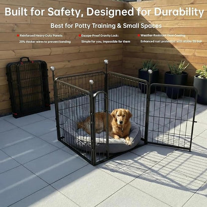 Puppy Playpen, IGOOUO 24'' Portable Dog Playpen with Easy-Carry Straps,4 Panels Dog Pen Play Pen for Small Dogs,Rustproof Pet Playpen for Camping RV Yard(with One Door)